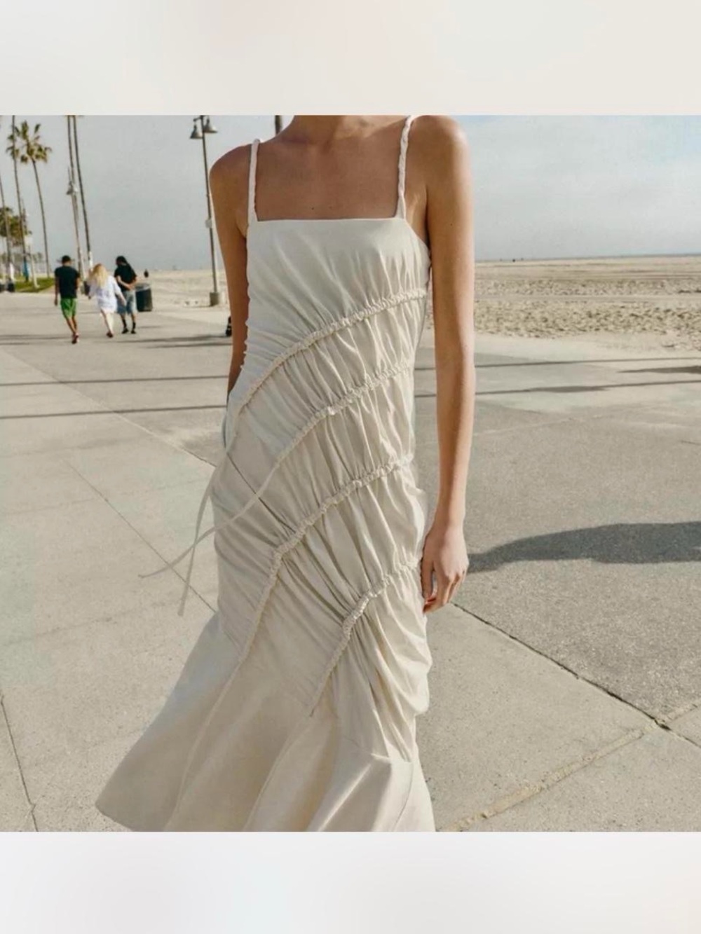Zara Cream Ruched Maxi Slip Dress